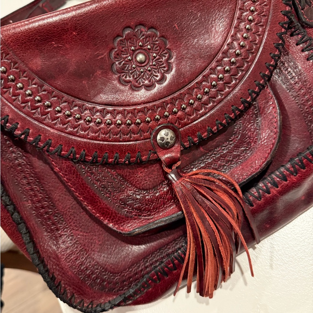 Patricia Nash Burgundy Leather Clutch with Tassel